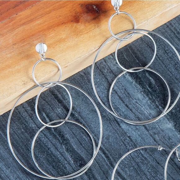 New Marlyn Schiff Drop Statememt Earrings - Silver Toned - Picture 3 of 7